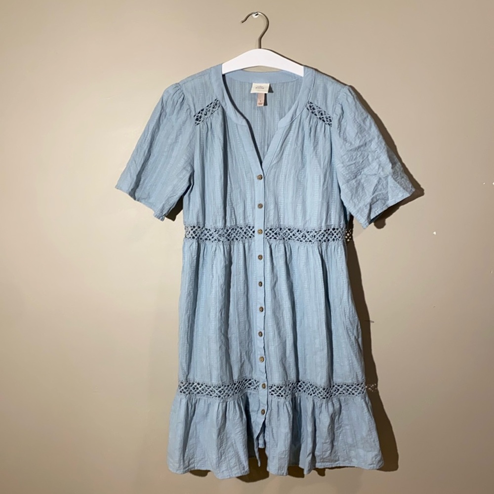 Knox Rose casual button up dress, large, light blue